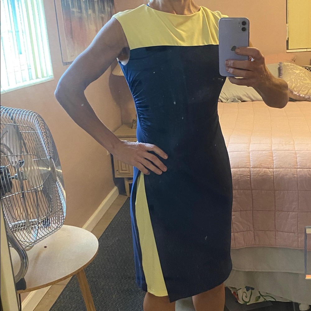 Ralph Lauren -Navy and Yellow Midi Dress